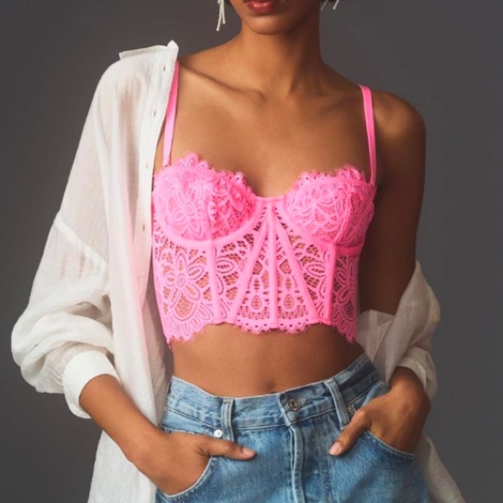 Anthropologie Giselle Bustier Pink Chic Pink Lace Bustier Top NewXS S,M,L,XL